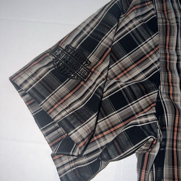 Harley Davidson Shirt Men’s Size XL Casual Button Down Black Plaid Short Sleeve - Picture 3 of 5